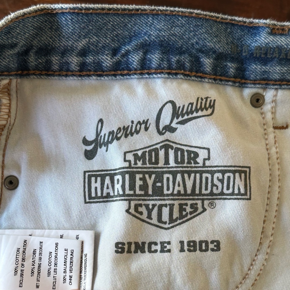 Harley Davidson Men’s 44x32 Light Wash Straight Leg Jeans 100% Cotton Biker - Picture 6 of 14